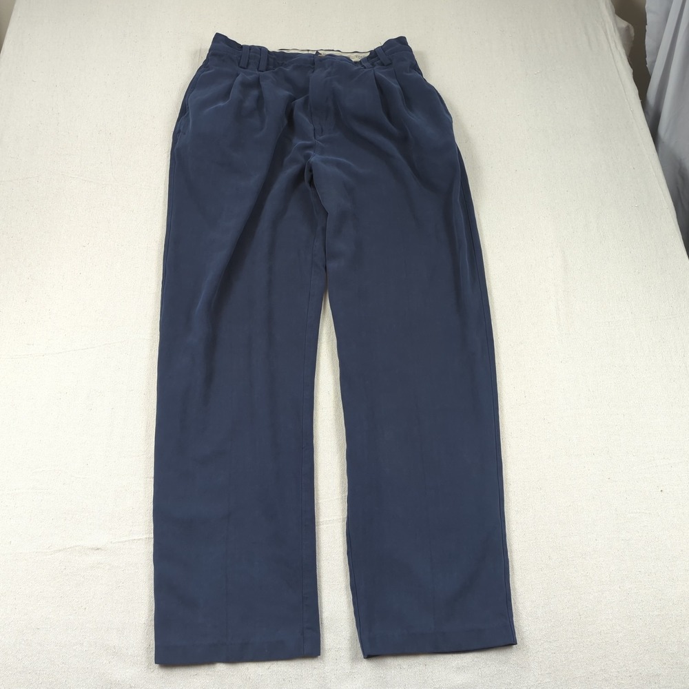 Tommy Bahama Pants Mens 35x31 Navy Blue Silk Casual Preppy Pleated